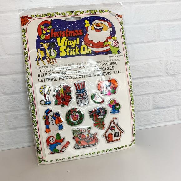 Vintage Christmas Vinyl Stick On Puffy Stickers Made in Taiwan 12 Count NOS - Picture 2 of 5